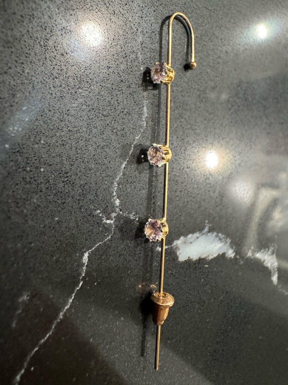 Gold-Tone Linear Ear Cuff with Pink Crystal Accents